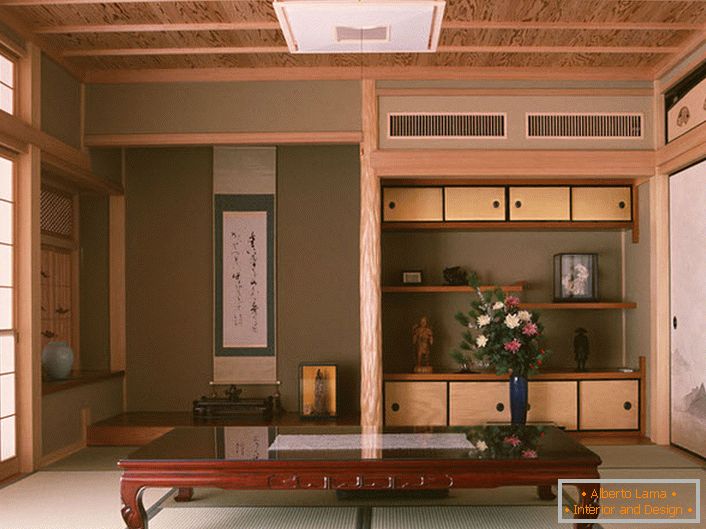 A japán minimalizmus stílusa figyelemre méltó a természetes befejező anyagok felhasználásához a belsőépítészet szervezéséhez. 