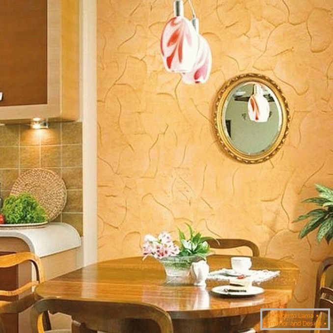 fal dekoráció a konyhában dekoratív vakolattal, fénykép 5