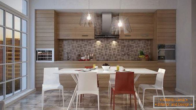 Modern konyha kialakítás panorámaablakkal - belső fotó