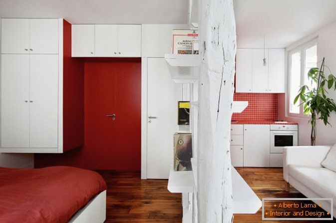 Stúdió apartman fehér és piros színben