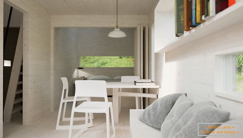 Nagy-britanniai erdei kis házának nappalija