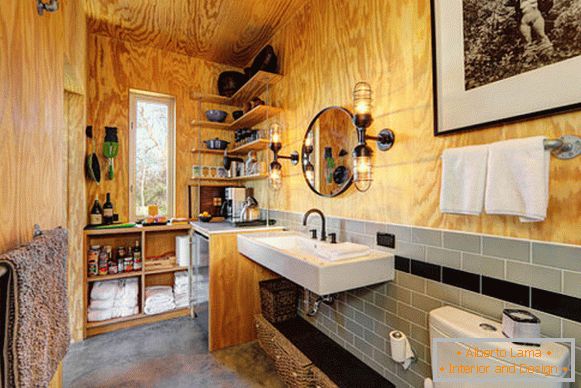 A városi és vidéki stílusok kombinációja a fürdőszoba kialakításában