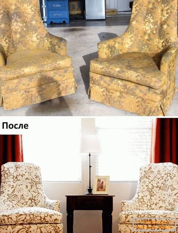 Kárpitozott bútorok javítása - a karosszék előtti és utáni képe