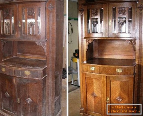 A régi bútorok javítása - a szekrényszekrény lakkozása