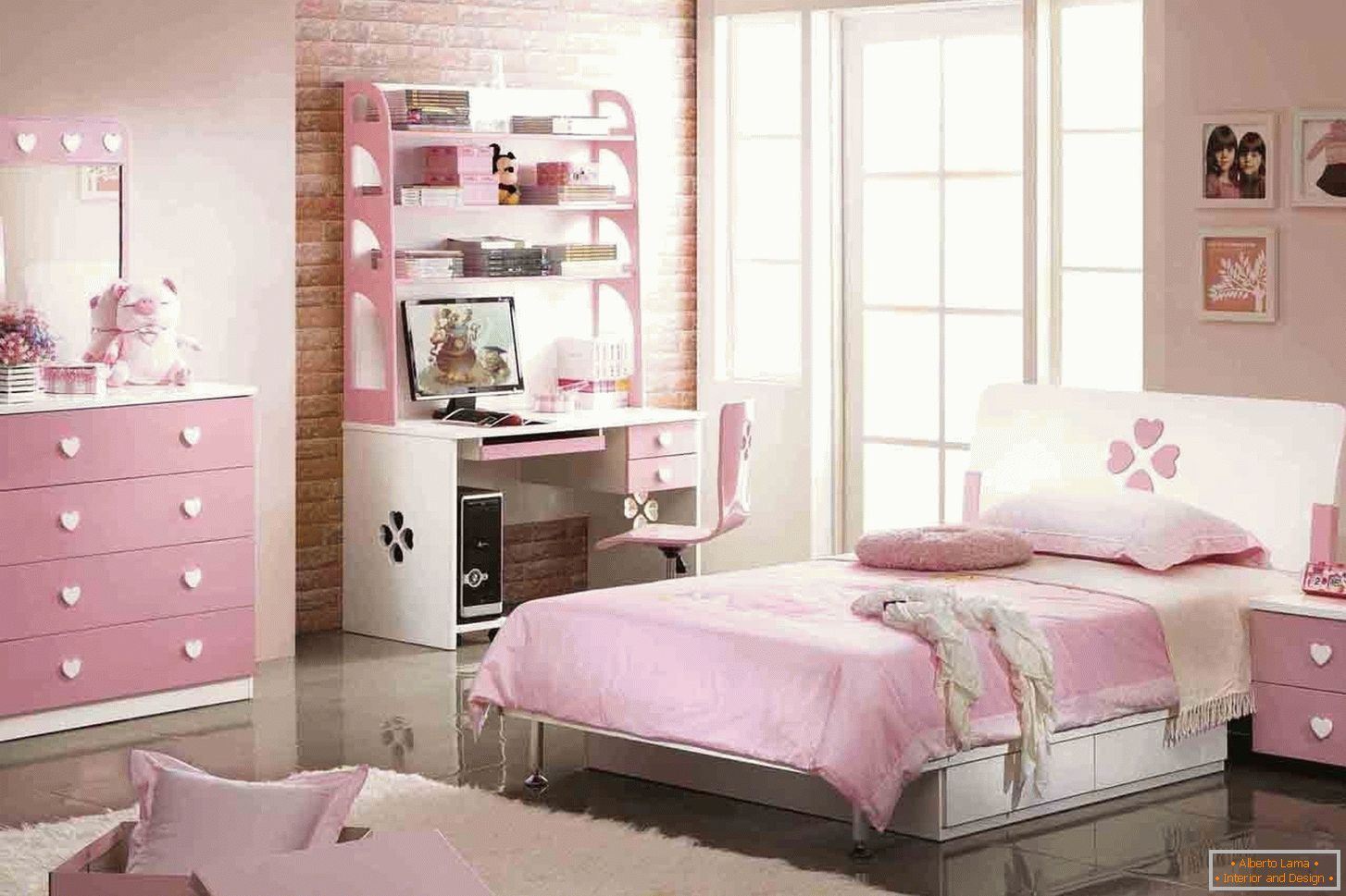A hálószoba kialakítása egy rózsaszínű tinédzser számára