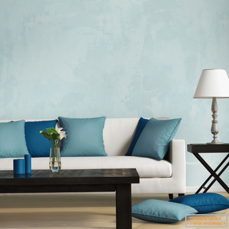 Kék kortárs stílus, romantikus belső nappali