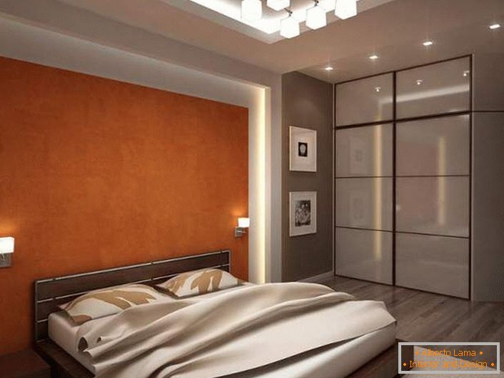 A jól megválasztott világítású funkcionális hálószoba szürke és világos bézs színnel készül. 