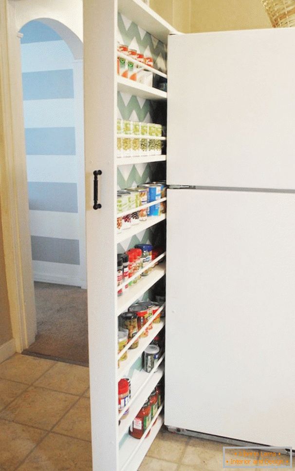 Behúzható raktár a hűtőszekrény mögött