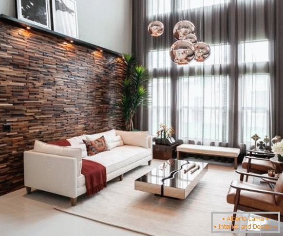 Fa panelek a belső térben - elegáns nappali kialakítás