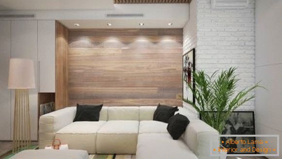 Falburkolat fa panelekkel - modern nappali szobai fotó