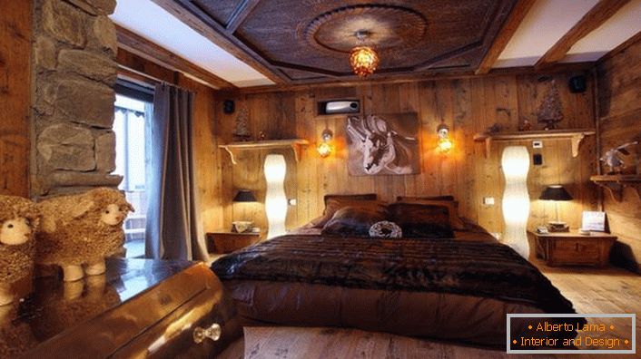Luxus hálószoba stílusában a faház lehetővé teszi, hogy pihenjen a