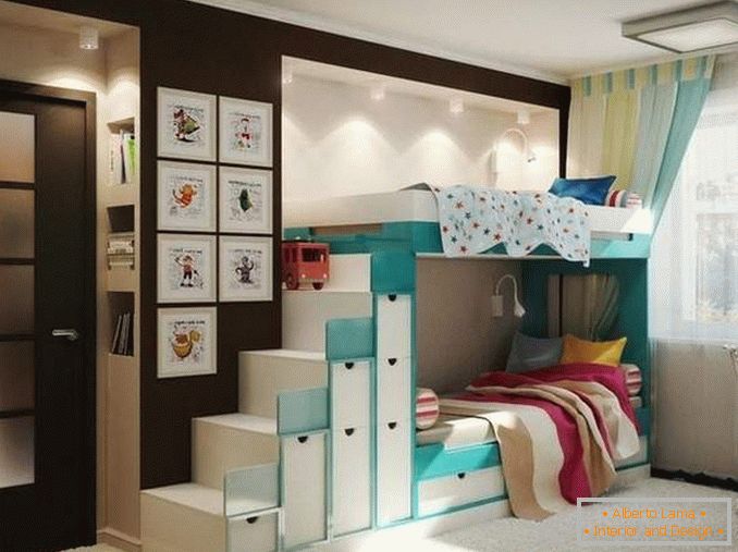 Két szobás apartman tervezése egy kétgyermekes család számára - a gyermek belseje fotó