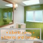 Fehér és zöld fürdőszoba belső