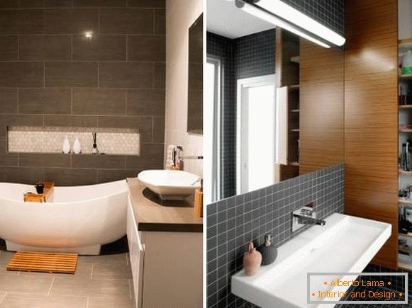 Fürdőszobai tervezés sötét színekben fehér vízvezetékkel 2016