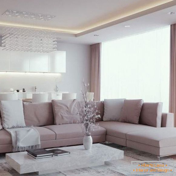 A nappali belseje egy modern lakásban - a színek gyönyörű kombinációja