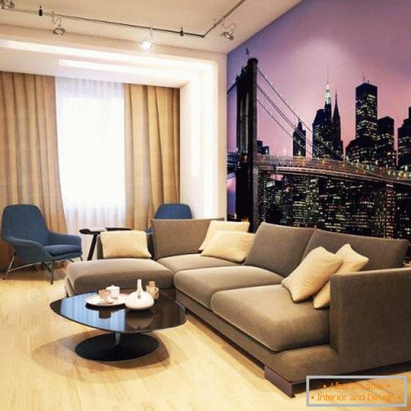 A tervezés a nappali egy kis lakásban - Hruscsov tapéta a falon