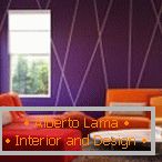 A levendula falak és a narancssárga kanapé kombinációja