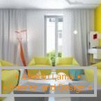 Sárga fal egy világos nappaliban