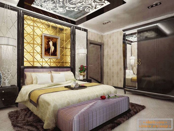 Luxus hálószoba az Art Deco stílusban a francia család házában. 