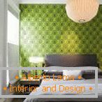 Zöld textúra a falakon a hálószobában