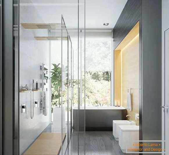 Üveg tolóajtók zuhanyzóhoz - fotó a belső térben