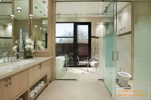 Üveg válaszfalak és ajtók fürdőszoba és WC - fotó a belső