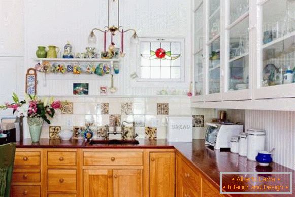 Boho stílus a konyha belsejében - gyönyörű design fotója