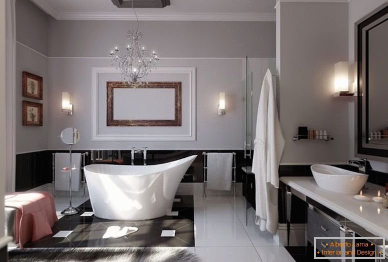 fürdőszoba-with-szép-bútor-és modern világítás