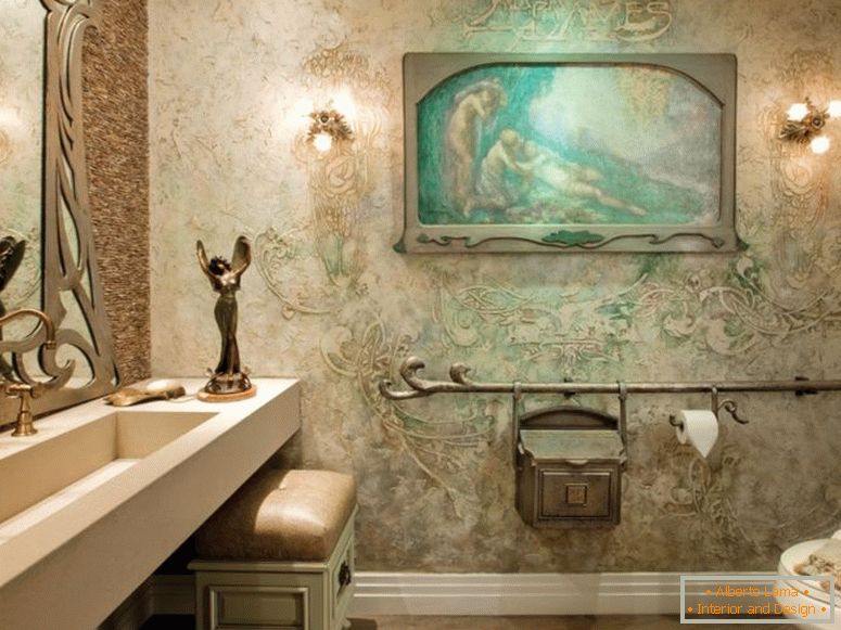 csodálatos-art-deco-fürdőszoba-ötletek-with-krém textúra-fal-paint-szerű fürdőszoba-királyok-és krém-fa-téglalap-asztal-köztük-mosdó-arany-rozsdamentes csaptelep-in- mosogató-is-félelmetes-belsőépítészeti