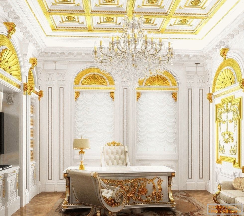 Szekrény fehér belsővel és arany dekorációval
