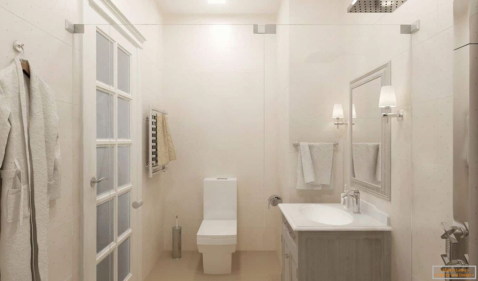 Fehér fürdőszoba a belső térben