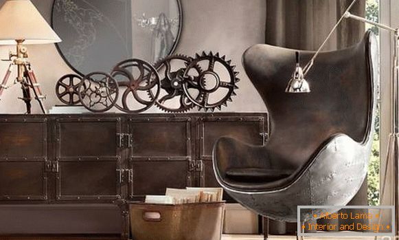 Dekoráció és bútorok Steampunk stílusában - fotó a belső térben