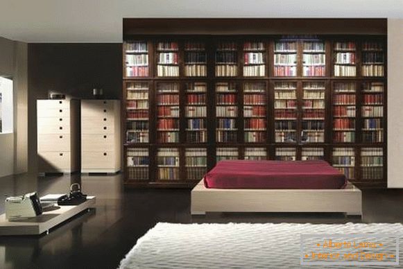 Divatos falpapír egy hálószobában - könyvespolc
