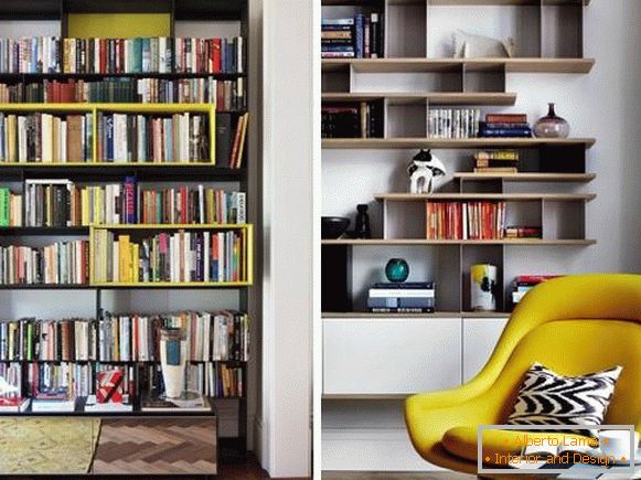 Modern könyvespolcok a nappaliban