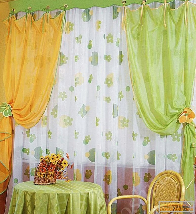 Rendkívüli-set-kész függönyök-for-konyha-sárga-zöld színű-with-tüll-with-virágos-dísz-in-zhpg