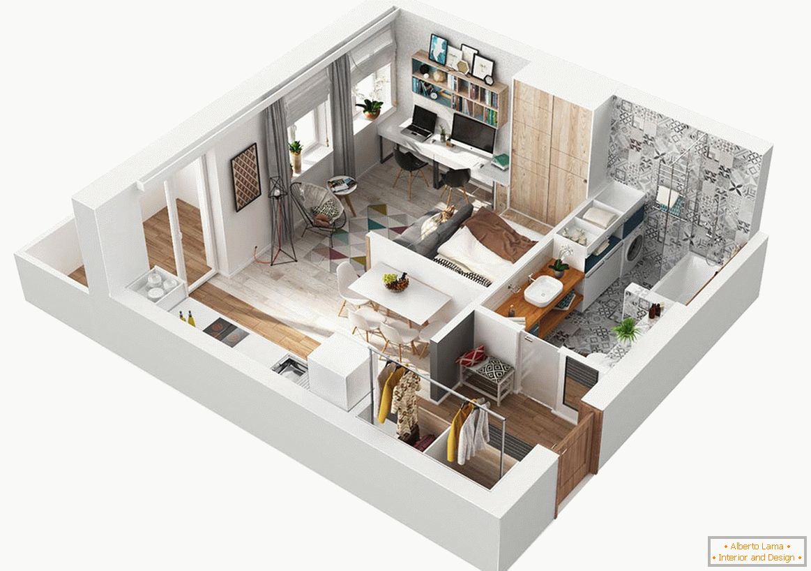 A kis modern lakás modellje