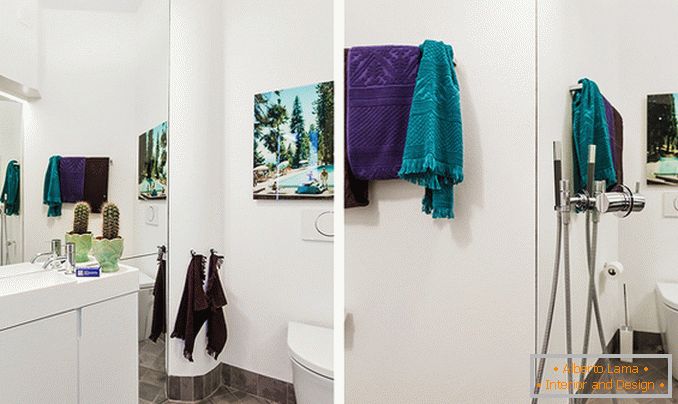 Fürdőszoba fehér színben egy kis stúdió lakás Svédországban