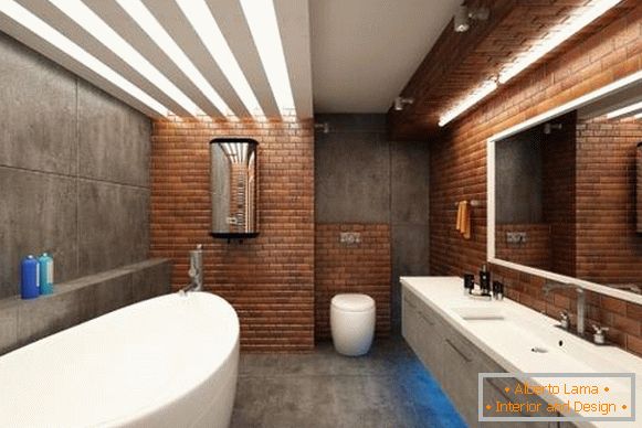 Cserép tégla és beton fürdőszoba padló stílus - fotó