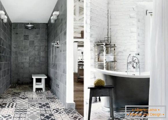 Fürdőszobai tervezés tetőtéri stílusban - fotó ötletek csempe