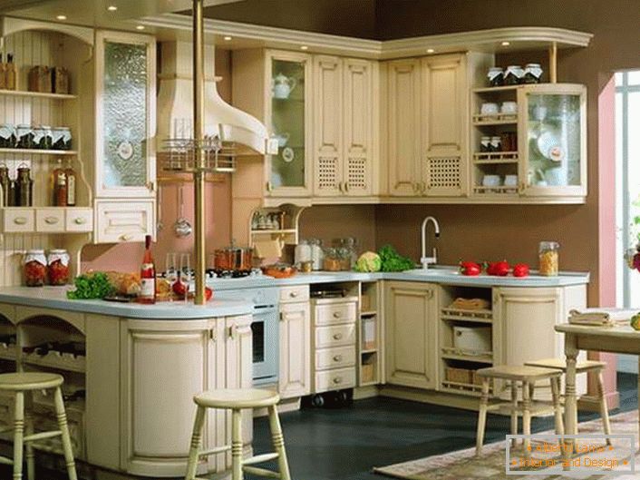 Gyönyörű, kényelmes, lakható konyha Provence stílusában.