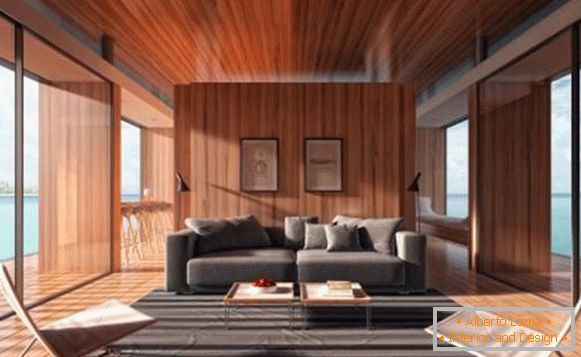 Modern nappali design nagy ablakokkal