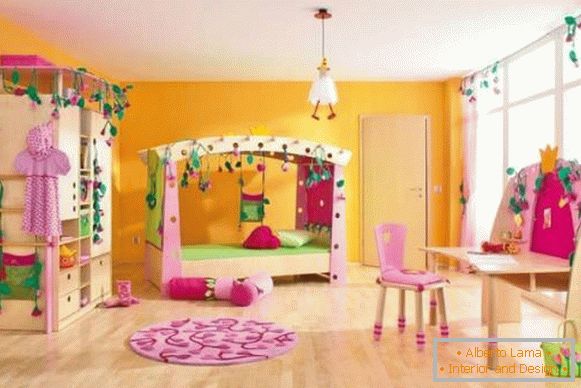 Modern háttérkép egy gyermekszobába lányoknak - fotó a belső térben