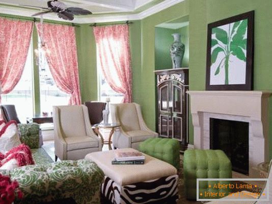 Zöld és rózsaszínű nappali