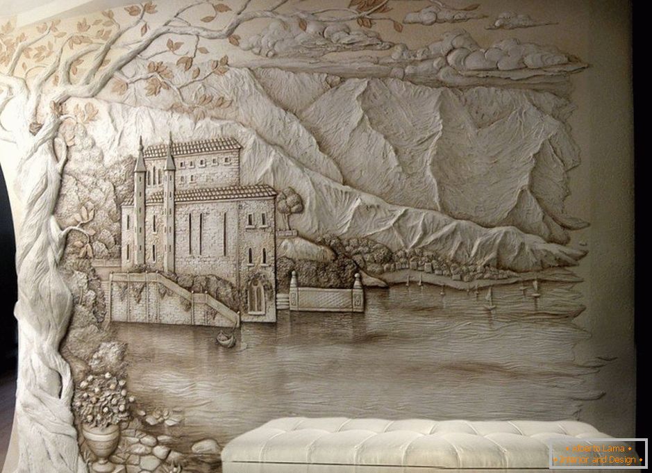 Volumetrikus festészet на стене в интерьере