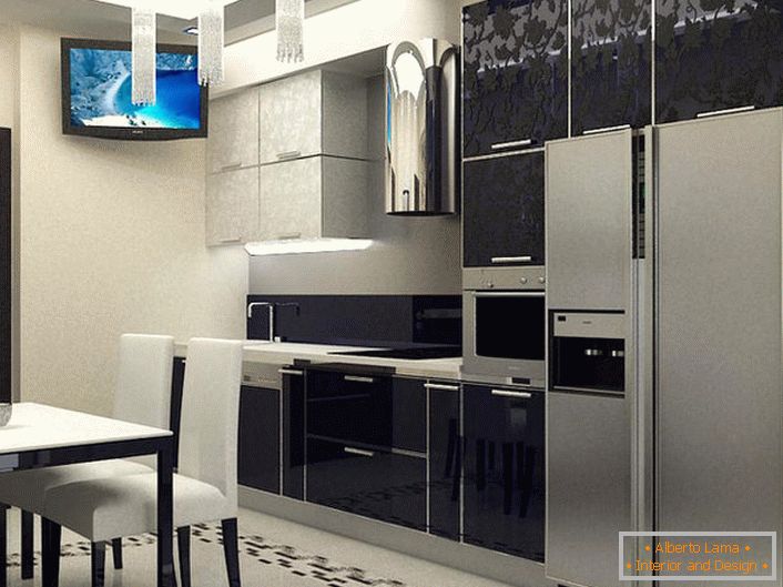 Az elegáns konyha a minimalista stílus követelményeinek megfelelően készült. 