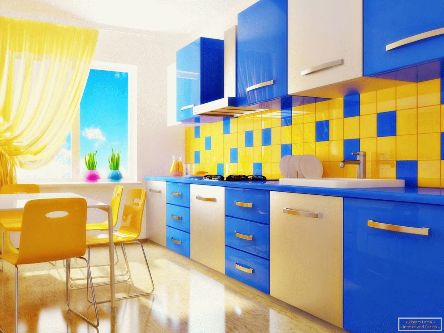 Kék és sárga konyha