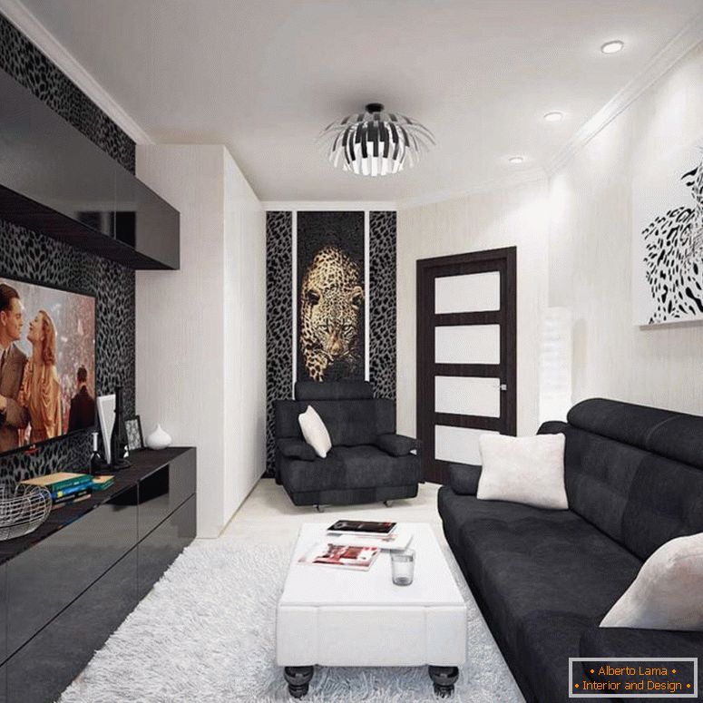 Fekete-fehér nappali - 55 fotó szokatlan nappali megoldások