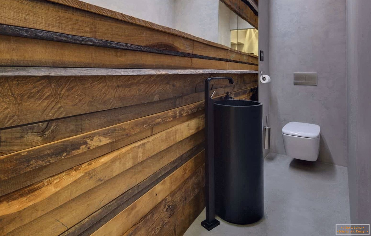 Modern kialakítása egy kis öltözős eco-stílusú WC-vel, szokatlan héjjal