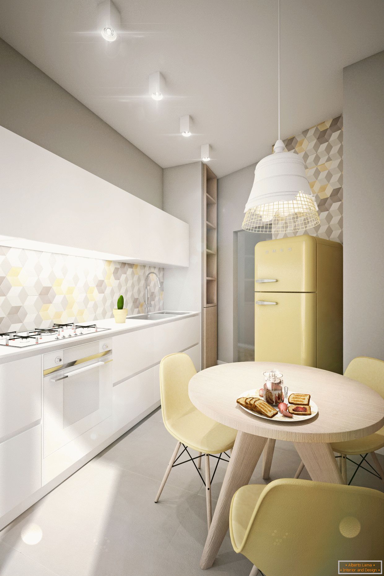 Design apartman pasztell színekben: konyha