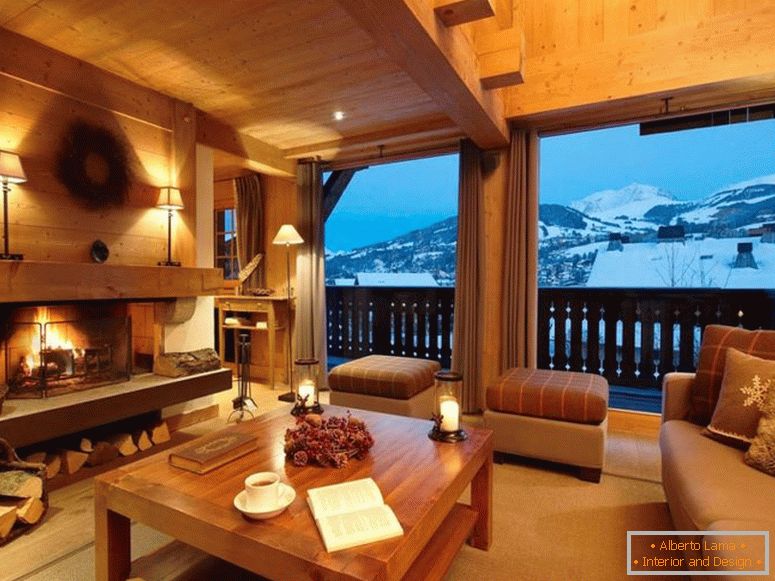 Faház stílusban berendezett nappali - 70 fénykép eredeti